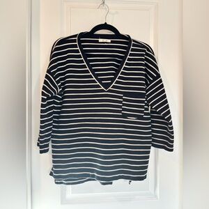 Madewell Black and White Striped V-Neck Top
